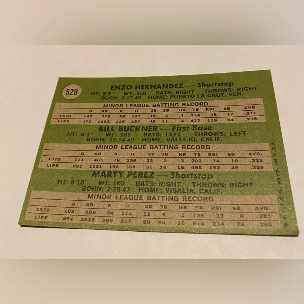 1971 Topps Baseball Card bill buckner